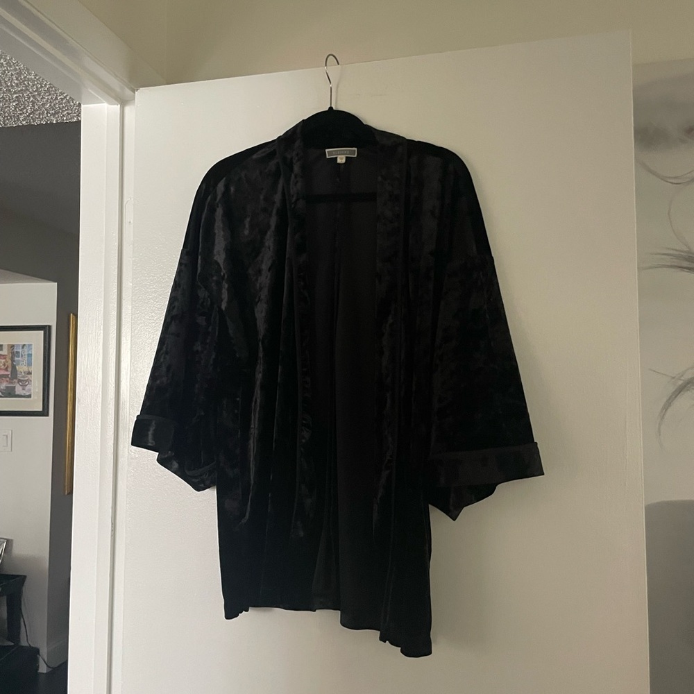 Pleione Black silky Velvety jacket size S. Wide kimono sleeves.